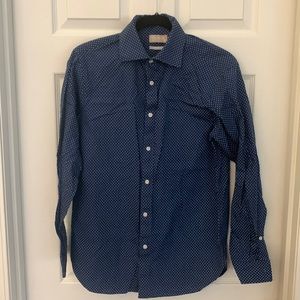 Michael Kors blue dotted long sleeve dress shirt Sz 15, 32/33 Slim fit